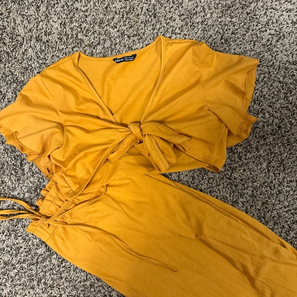SHEIN Pants - SHEIN Mustard Tie-Front & Pant Set